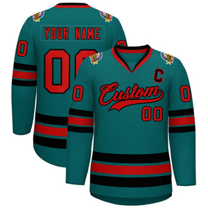 Custom Aqua Red-Black Classic Style Hockey Jersey