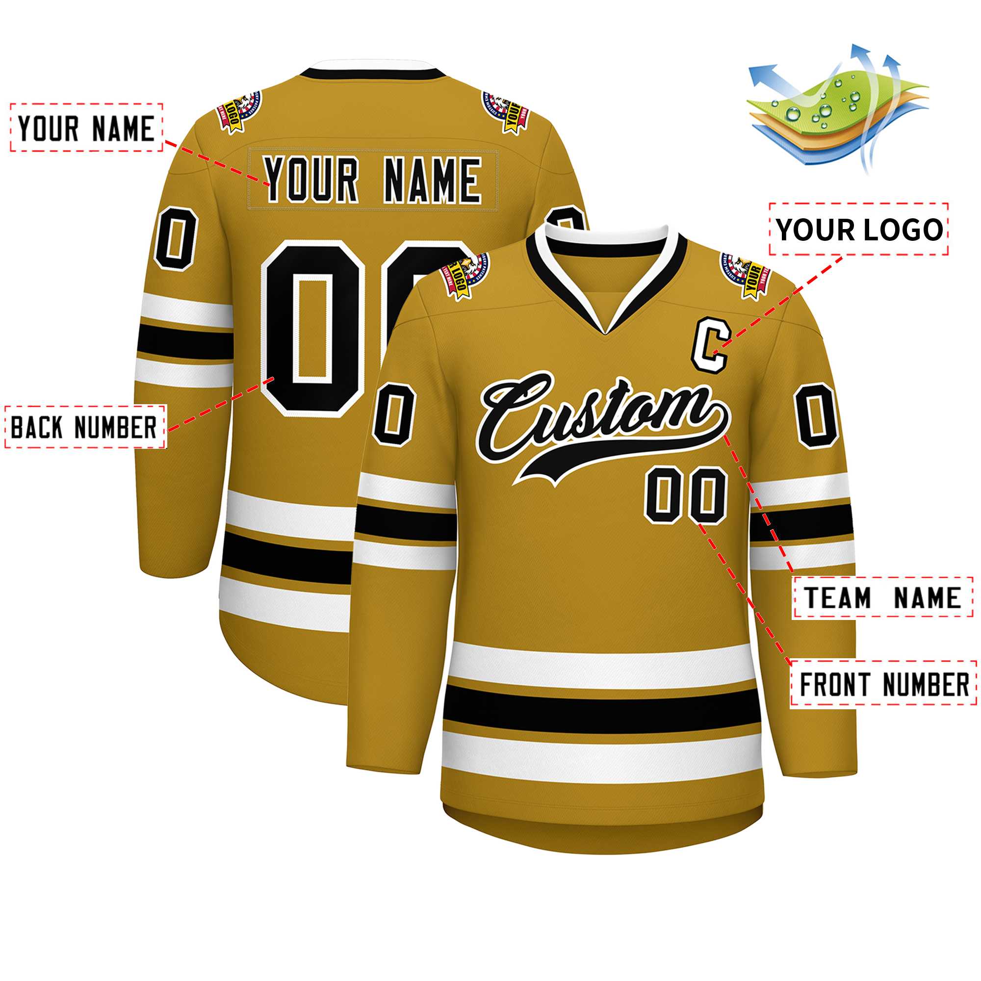 Custom Old Gold Black-White Classic Style Hockey Jersey