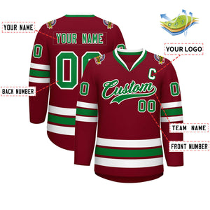 Custom Crimson Kelly Green-White Classic Style Hockey Jersey