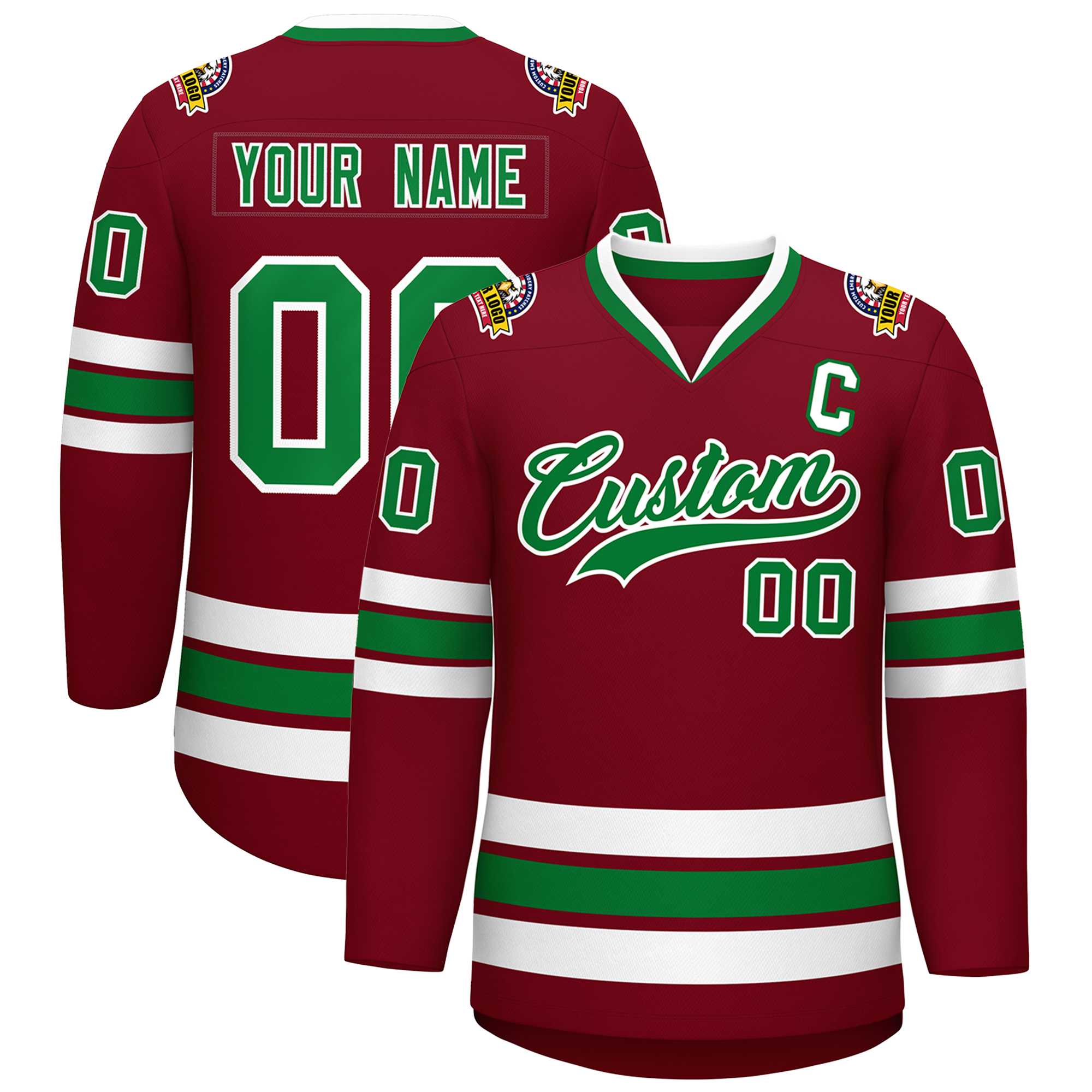 Custom Crimson Kelly Green-White Classic Style Hockey Jersey