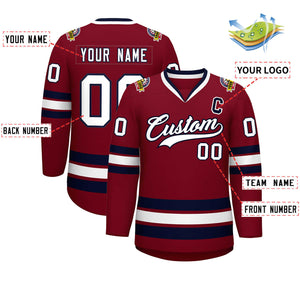 Custom Crimson White-Navy Classic Style Hockey Jersey