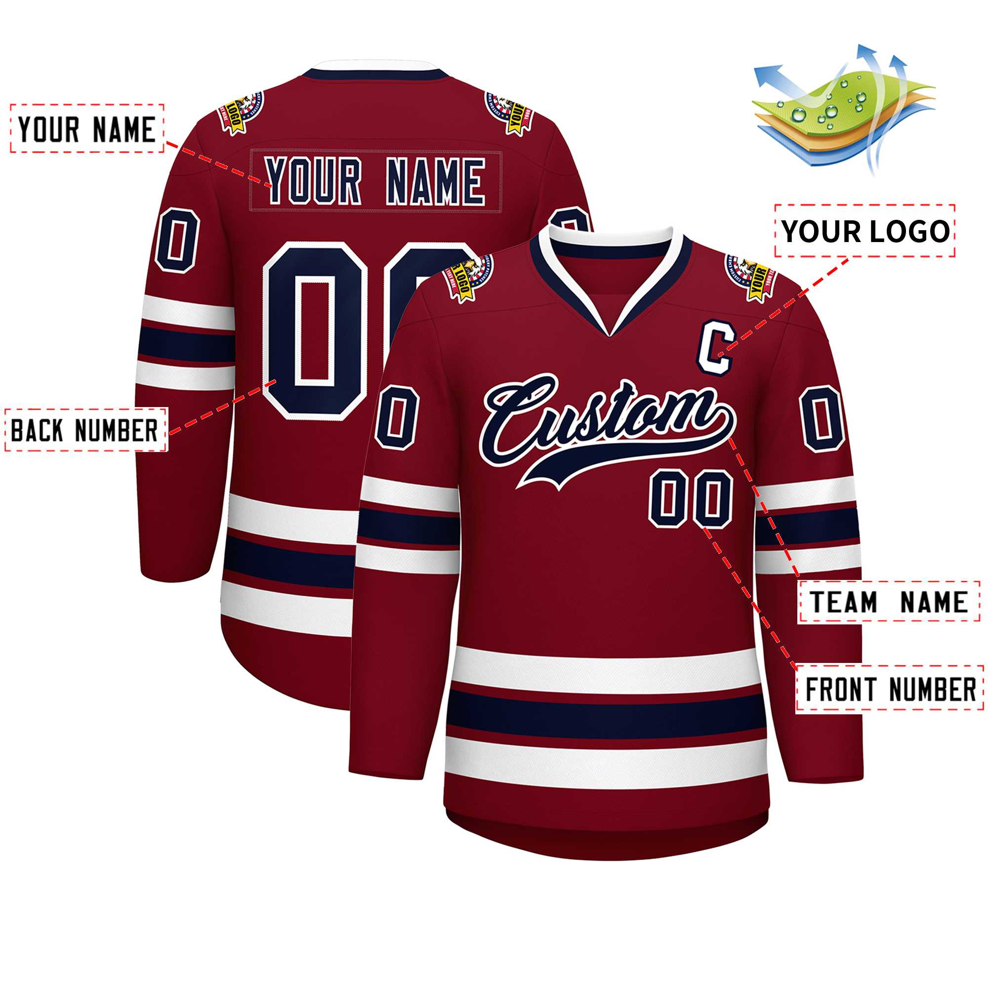 Custom Crimson Navy-White Classic Style Hockey Jersey