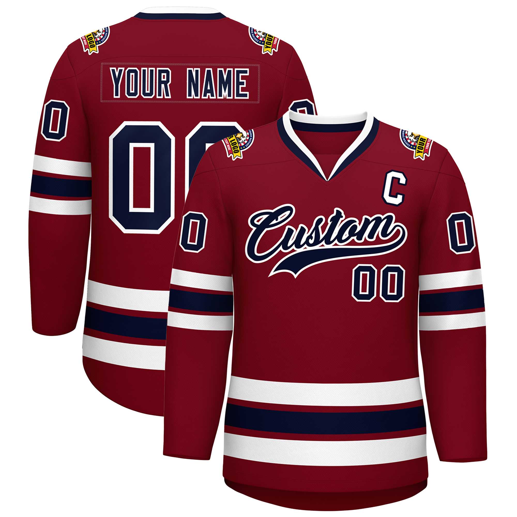 Custom Crimson Navy-White Classic Style Hockey Jersey