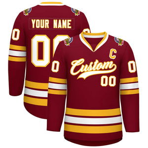 Custom Crimson White-Gold Classic Style Hockey Jersey