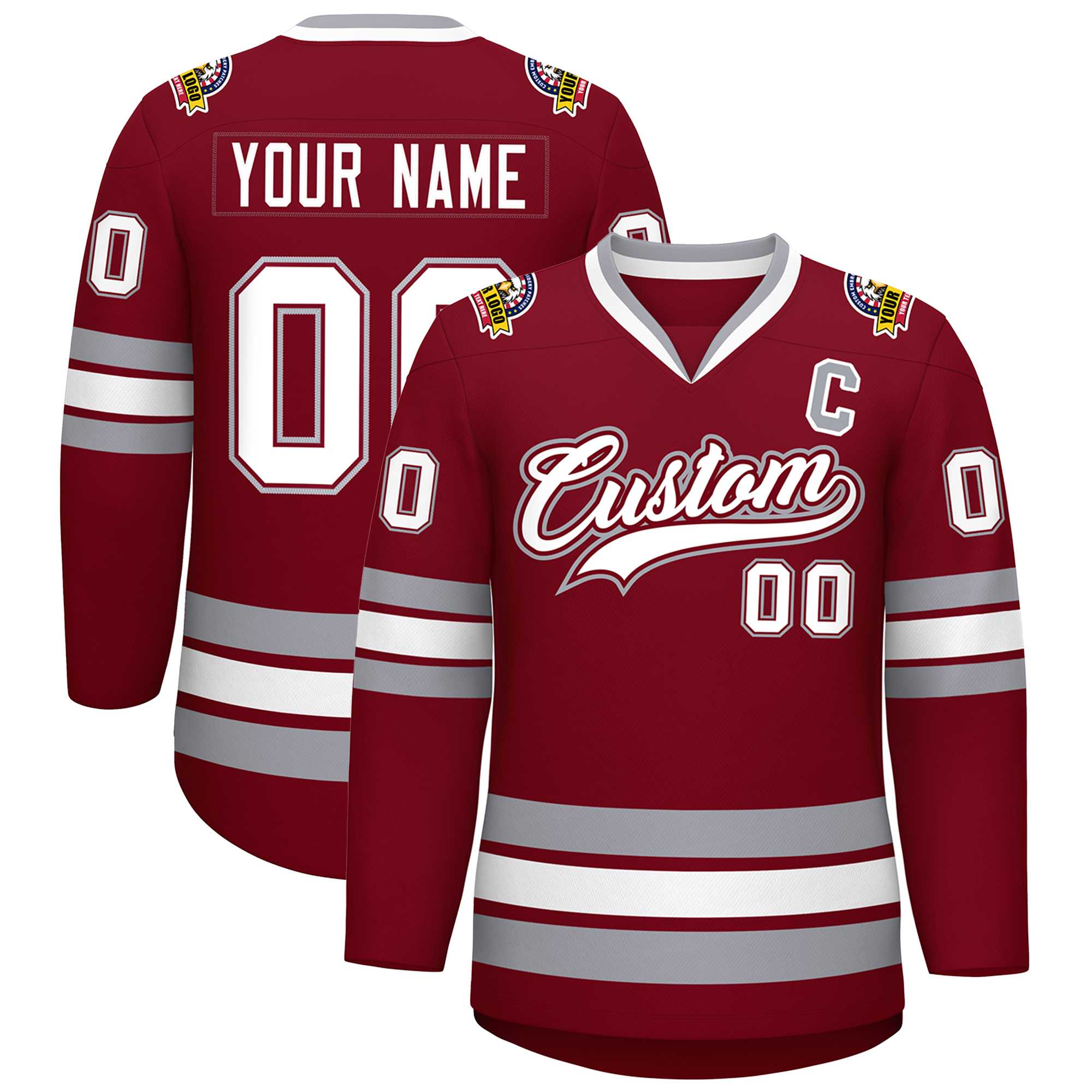 Custom Crimson White Crimson-Gray Classic Style Hockey Jersey