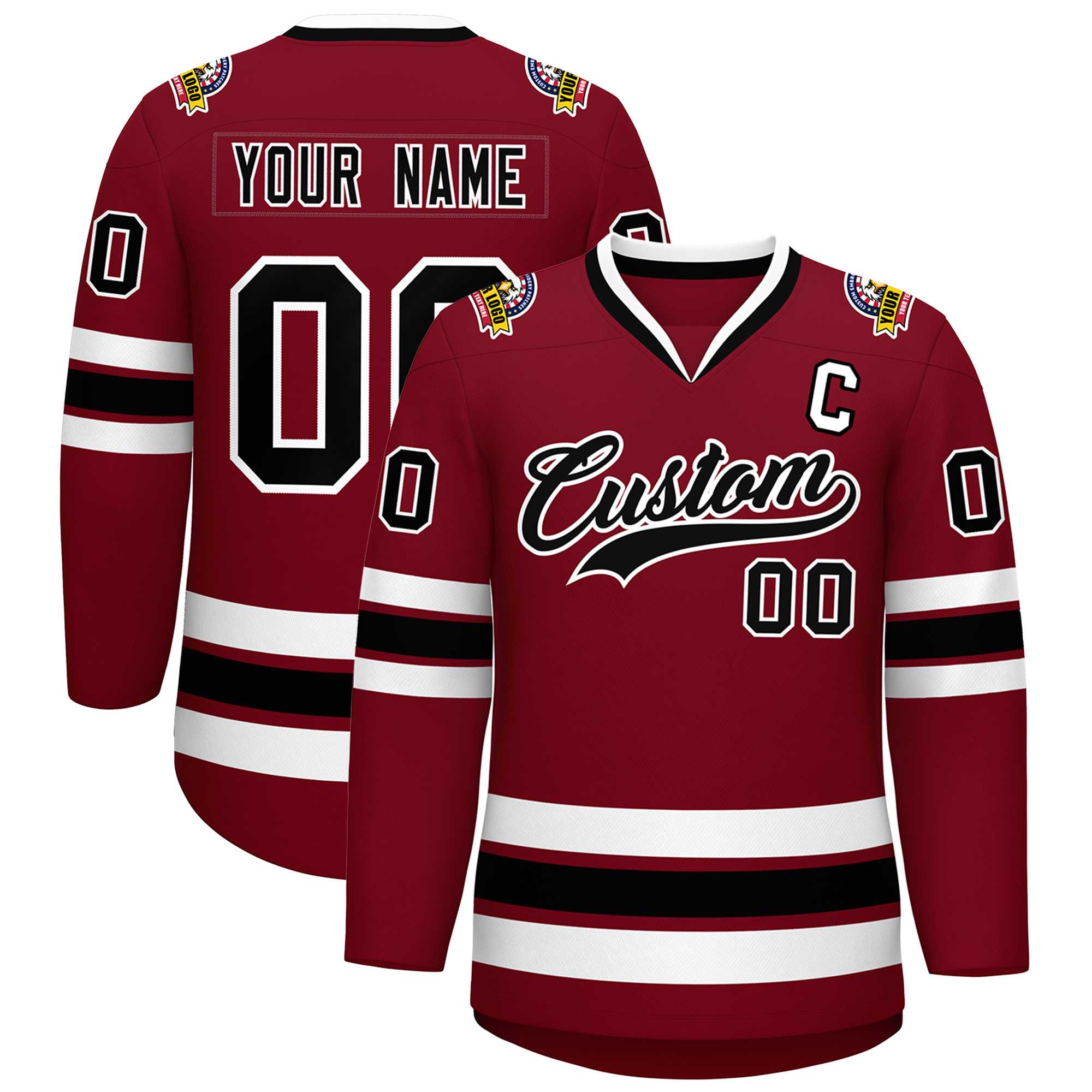 Custom Crimson Black-White Classic Style Hockey Jersey