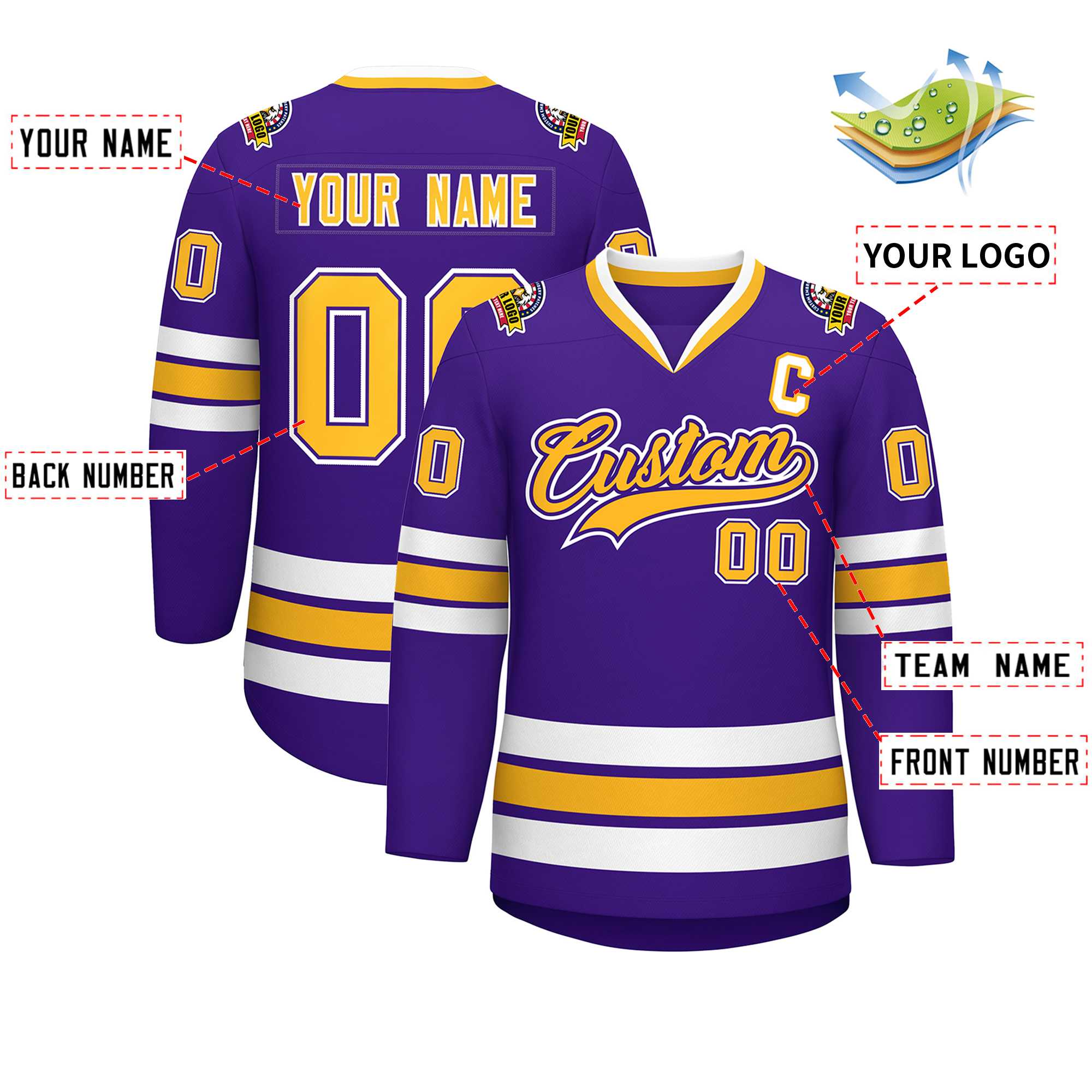 Maillot de hockey de style classique personnalisé violet or violet-blanc