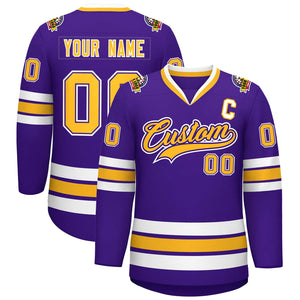 Maillot de hockey de style classique personnalisé violet or violet-blanc