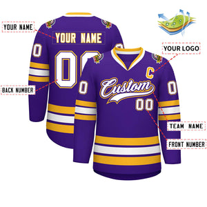 Maillot de hockey de style classique personnalisé violet blanc violet-or