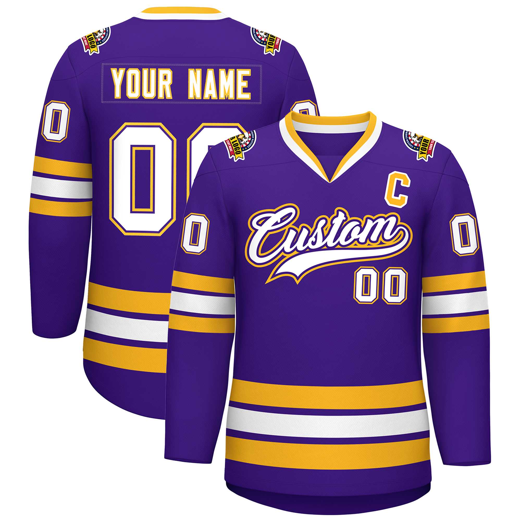 Custom Purple White Purple-Gold Classic Style Hockey Jersey