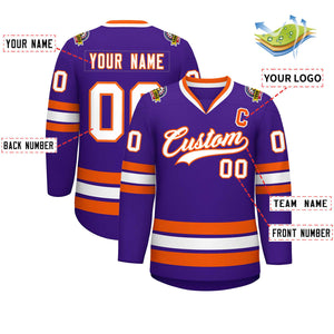 Maillot de hockey de style classique violet blanc-orange personnalisé