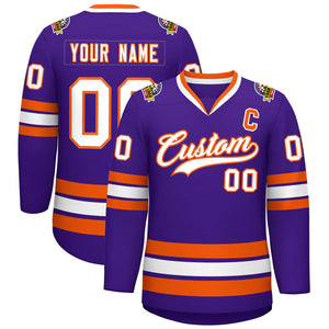 Maillot de hockey de style classique violet blanc-orange personnalisé