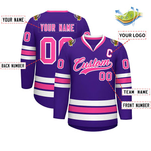 Maillot de hockey de style classique violet rose-blanc personnalisé