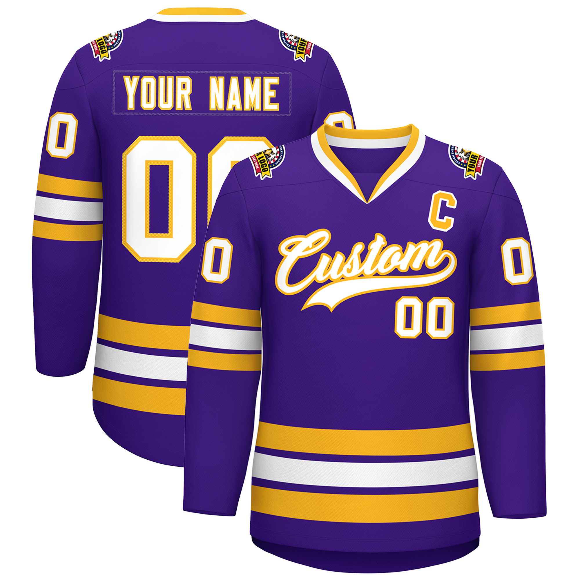 Maillot de hockey de style classique violet blanc-or personnalisé