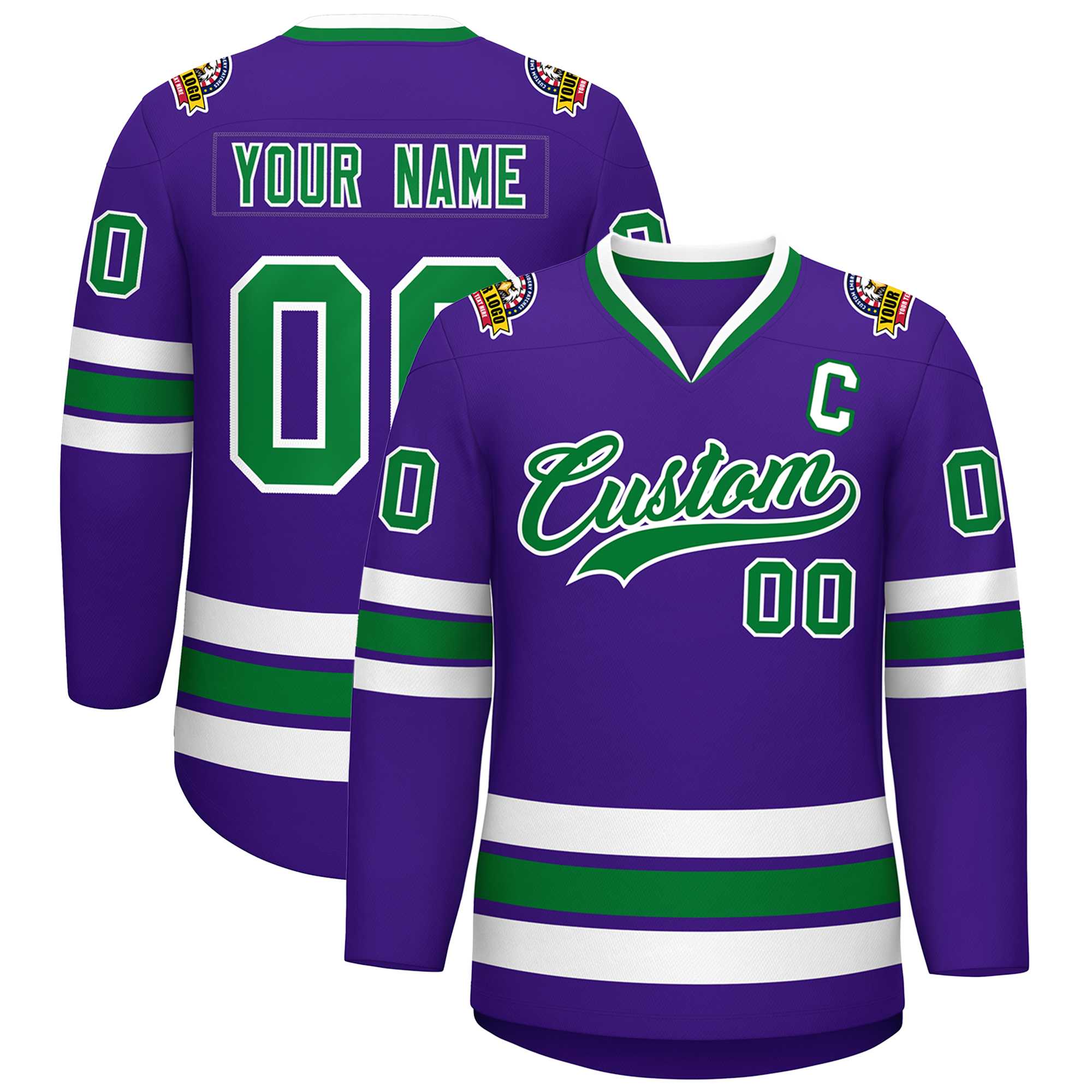 Custom Purple Kelly Green-White Classic Style Hockey Jersey