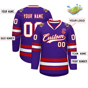 Maillot de hockey de style classique violet blanc-rouge personnalisé