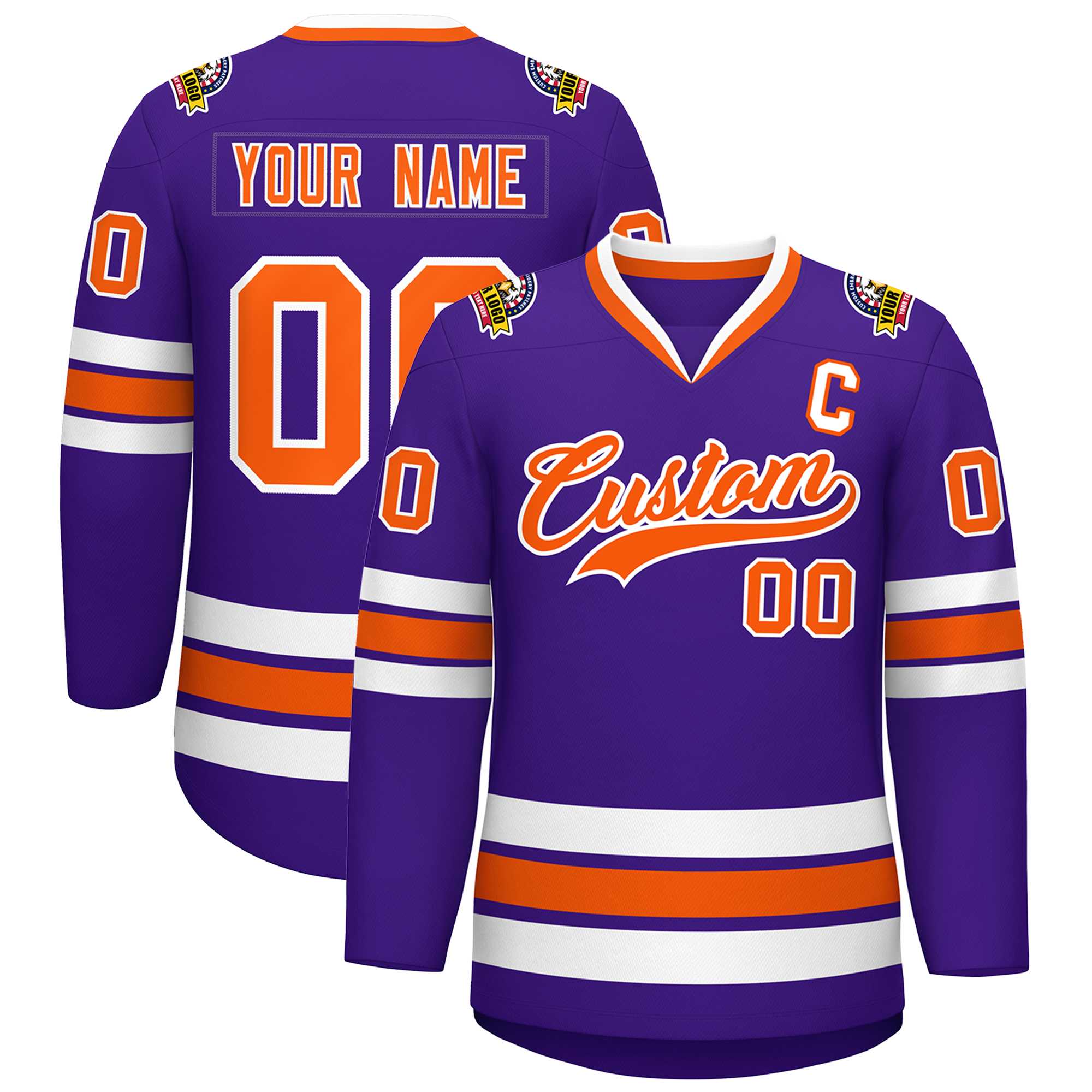 Custom Purple Orange-White Classic Style Hockey Jersey