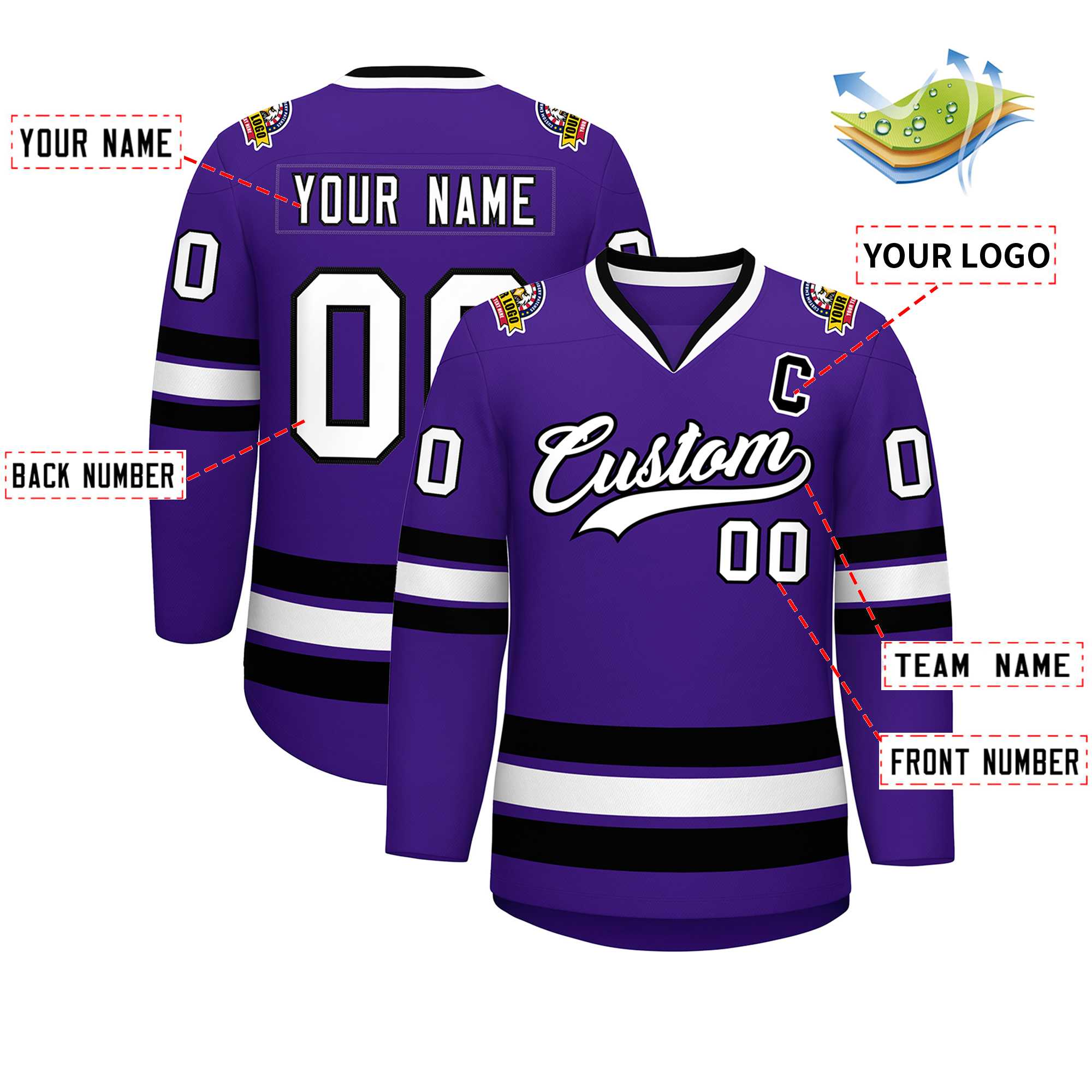 Maillot de hockey de style classique violet blanc-noir personnalisé