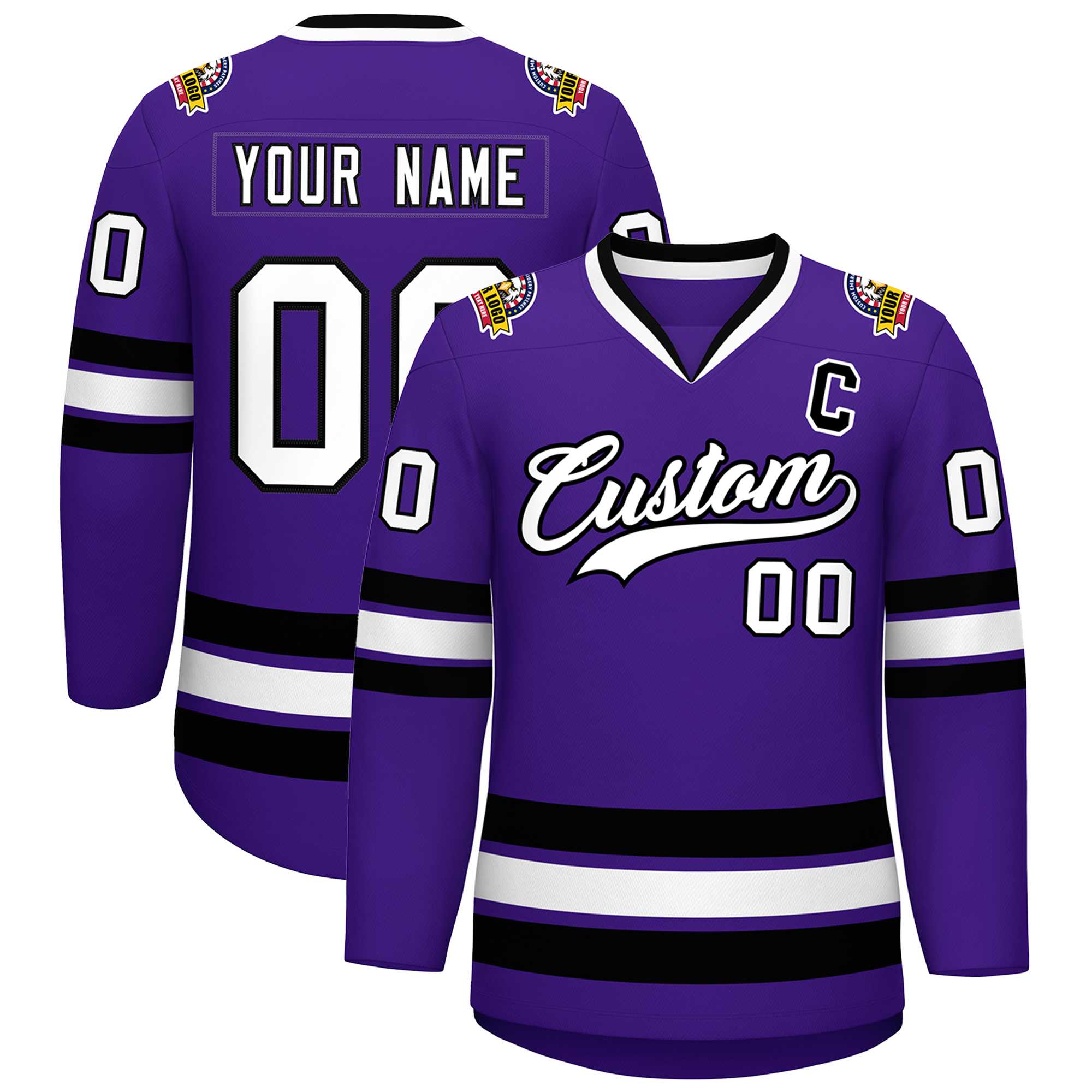 Custom Purple White-Black Classic Style Hockey Jersey