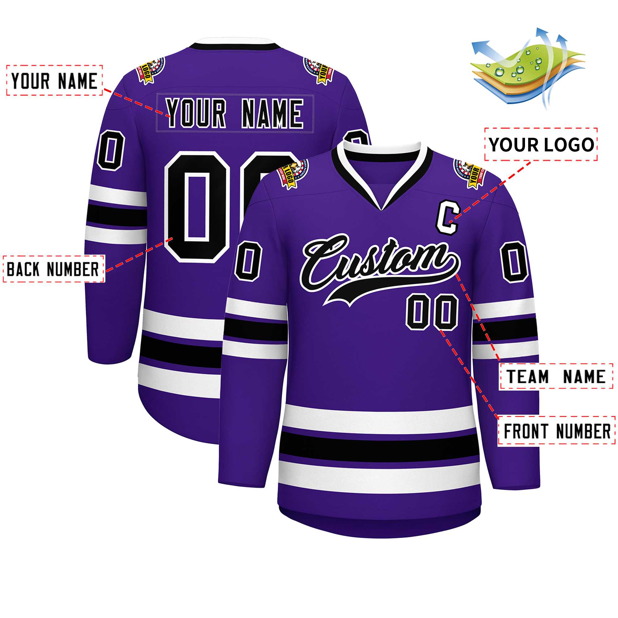 Maillot de hockey de style classique violet noir-blanc personnalisé