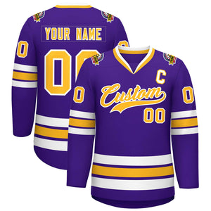 Maillot de hockey de style classique violet or-blanc personnalisé