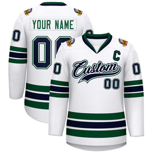 Maillot de hockey de style classique blanc-vert personnalisé blanc marine