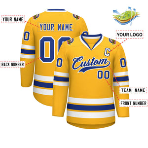 Maillot de hockey de style classique Royal-White personnalisé en or