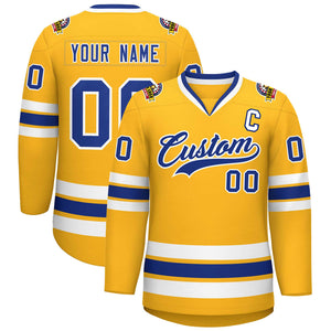 Maillot de hockey de style classique Royal-White personnalisé en or