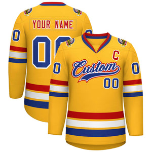 Maillot de hockey de style classique blanc-rouge Royal personnalisé en or