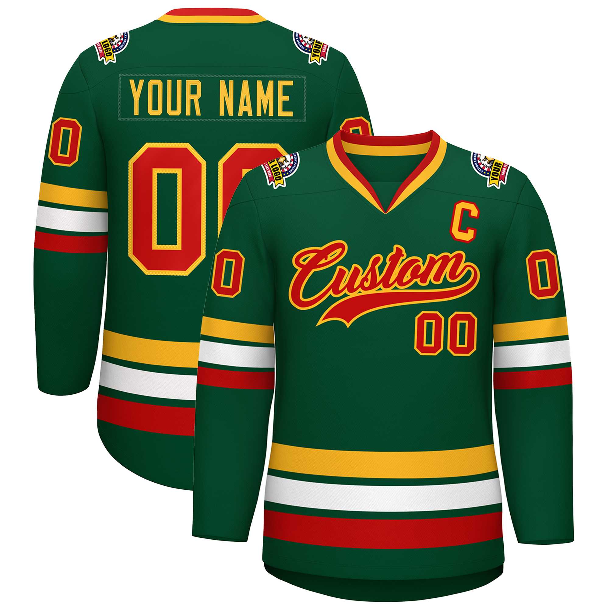 Custom Green Red-Gold Classic Style Hockey Jersey