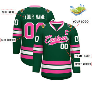 Custom Green Pink-White Classic Style Hockey Jersey