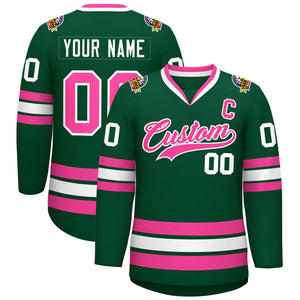 Custom Green Pink-White Classic Style Hockey Jersey