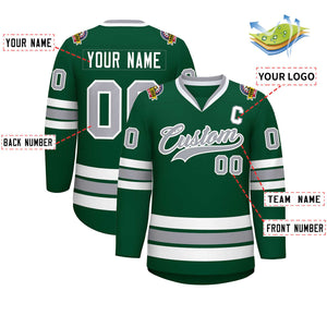 Custom Green Gray-White Classic Style Hockey Jersey