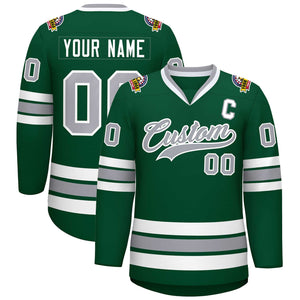 Custom Green Gray-White Classic Style Hockey Jersey