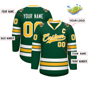 Custom Green Gold-White Classic Style Hockey Jersey