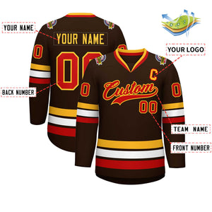 Custom Brown Red-Gold Classic Style Hockey Jersey