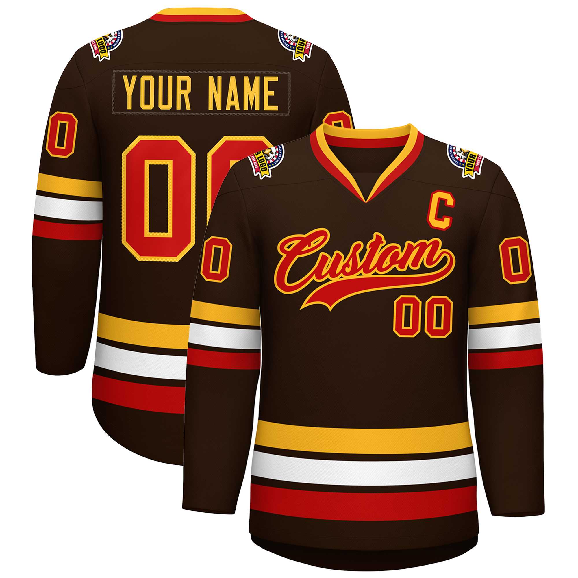 Custom Brown Red-Gold Classic Style Hockey Jersey