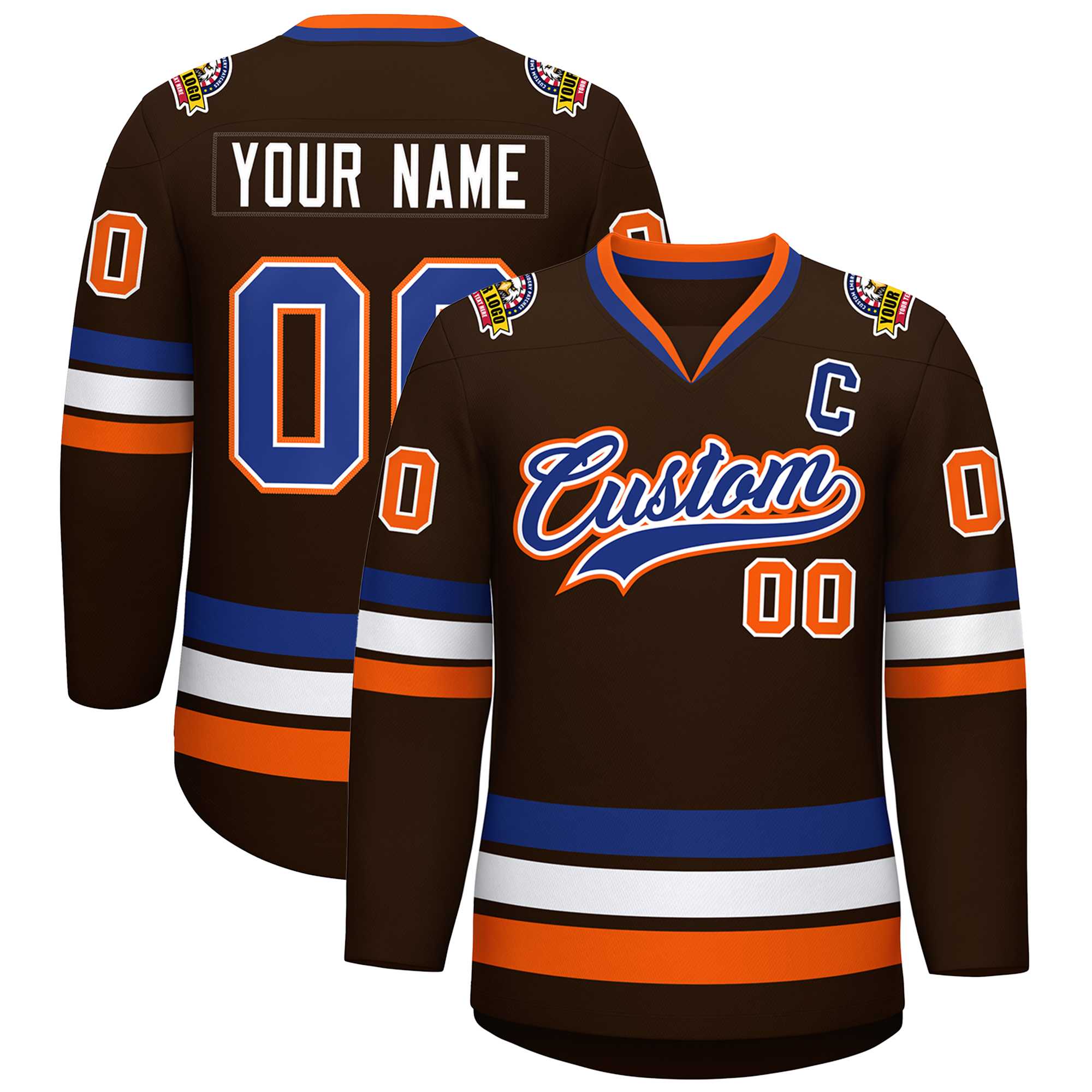 Custom Brown Royal White-Orange Classic Style Hockey Jersey