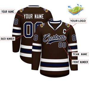 Custom Brown Navy-White Classic Style Hockey Jersey