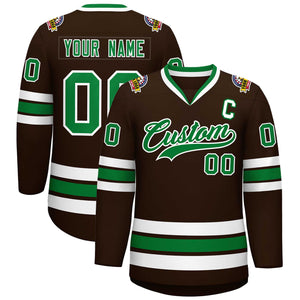 Maillot de hockey de style classique marron Kelly vert-blanc personnalisé