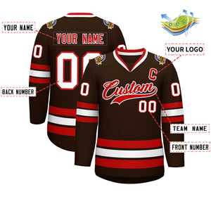 Custom Brown Red-White Classic Style Hockey Jersey