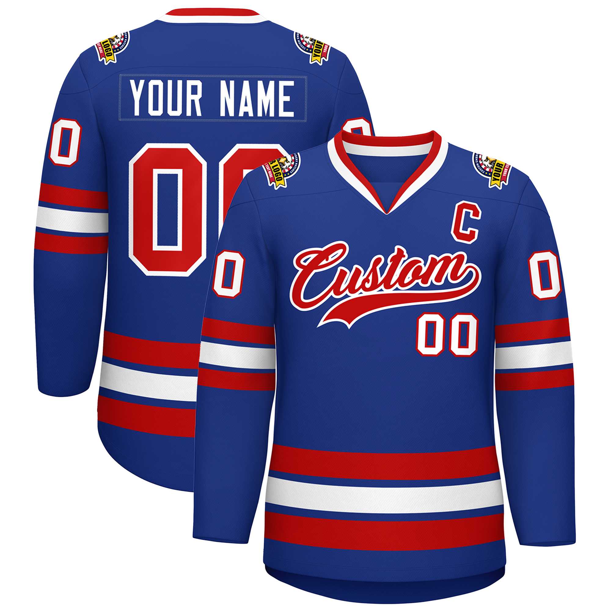 Custom Royal Red-White Classic Style Hockey Jersey