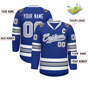 Custom Royal Gray-White Classic Style Hockey Jersey