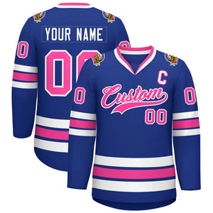 Custom Royal Pink-White Classic Style Hockey Jersey