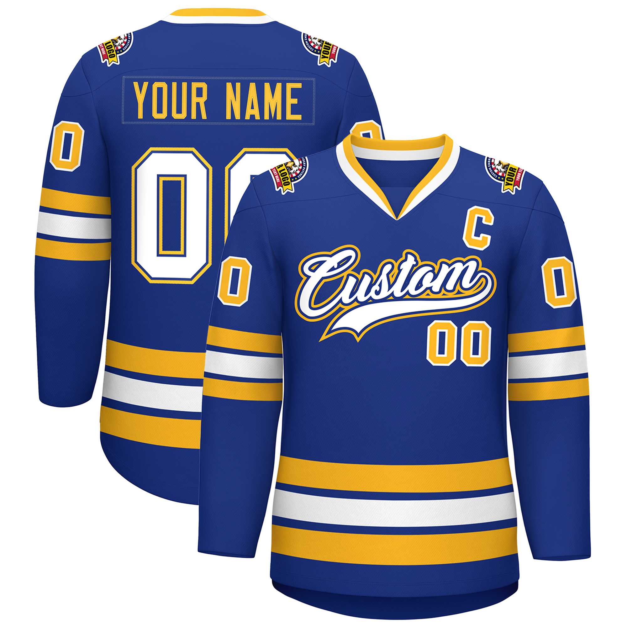 Maillot de hockey de style classique Royal White Royal-Gold personnalisé