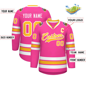 Custom Pink Gold-White Classic Style Hockey Jersey