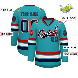 Maillot de hockey de style classique Aqua Navy blanc-rouge personnalisé