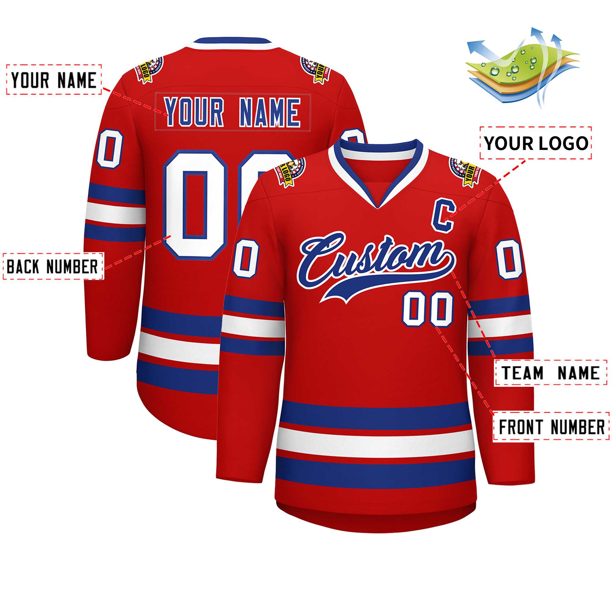 Custom Red Royal-White Classic Style Hockey Jersey