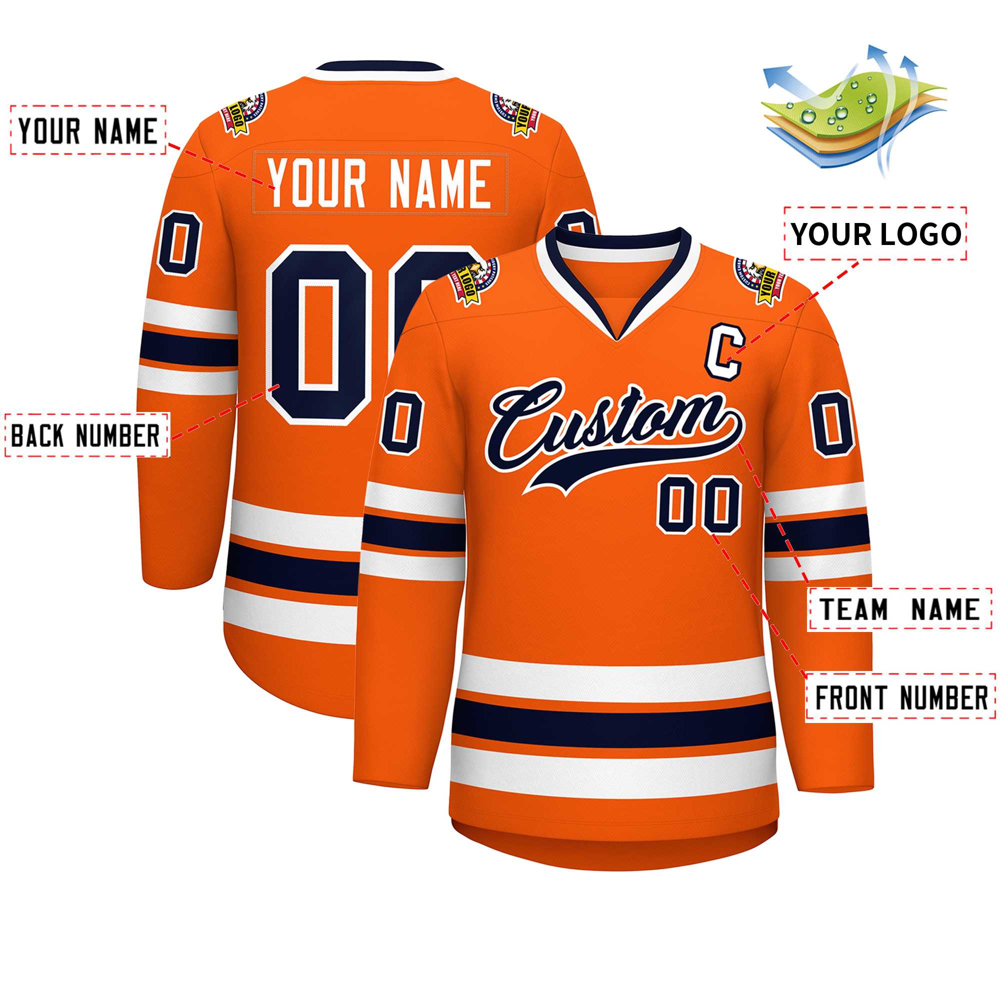 Custom Orange Navy-White Classic Style Hockey Jersey