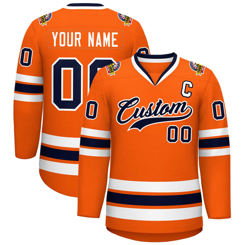 Custom Orange Navy-White Classic Style Hockey Jersey